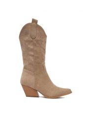 DeeZee Kowbojki 8555A Beżowy. Brązowe botki DeeZee, bez wzorów, z materiału, bez obcasa, na słupku, bez zapięcia. Za 229.99 zł.