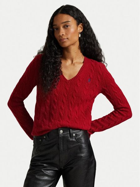 Polo Ralph Lauren Sweter 211971866012 Czerwony Slim Fit. Czerwone swetry Polo Ralph Lauren, m, bez wzorów, z wełny, bez ramiączek. Za 789.99 zł.