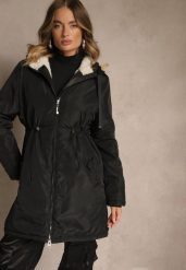 Czarna Kurtka Parka w Stylu Casual Ocieplana Futerkiem Olleania. Czarne kurtki Renee, l, z dzianiny, casualowe. Za 199.99 zł.