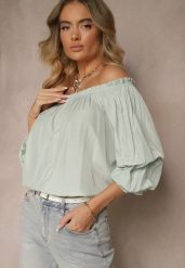 Niebieska Bluzka z Wiskozą Ozdobiona Falbanami Melzivia. Niebieskie bluzki Renee, bez wzorów, z wiskozy, eleganckie, bez kołnierzyka, bez ramiączek. W wyprzedaży za 45.49 zł.
