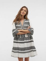 Vero Moda Sukienka w kolorze biało-czarnym rozmiar: XS. Białe sukienki Vero Moda, xs, bez wzorów, z bawełny, bez kołnierzyka, bez ramiączek, mini. Za 83.62 zł.