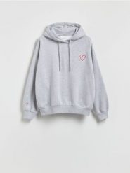 Bluza z haftem - jasnoszary. Szare bluzy Reserved, l, bez wzorów, z bawełny, bez kaptura. Za 119.99 zł.