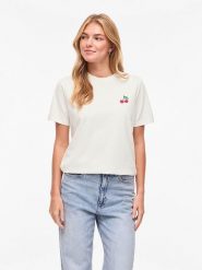 Vila Koszulka "Visybilla Cherry" w kolorze białym rozmiar: M. Białe bluzki Vila, m, bez wzorów, z bawełny, bez kołnierzyka, bez ramiączek. Za 57.20 zł.