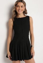 Czarna Sukienka z Plisowanym Dołem Tunelia. Czarne sukienki Born2be, na co dzień, m, bez wzorów, eleganckie, bez kołnierzyka, bez ramiączek, mini, plisowane. Za 89.99 zł.