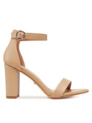 DeeZee Sandały E3611-1 Beżowy. Brązowe sandały DeeZee, bez wzorów, z materiału, bez obcasa, na słupku, bez zapięcia. Za 139.99 zł.