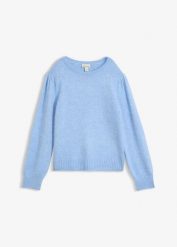 Sweter z bufiastymi rękawami. Czerwone swetry bonprix, bez wzorów, z dzianiny, bez ramiączek. Za 129.99 zł.