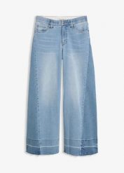Dżinsy wide leg, mid waist. Niebieskie jeansy bonprix, bez wzorów. Za 159.99 zł.