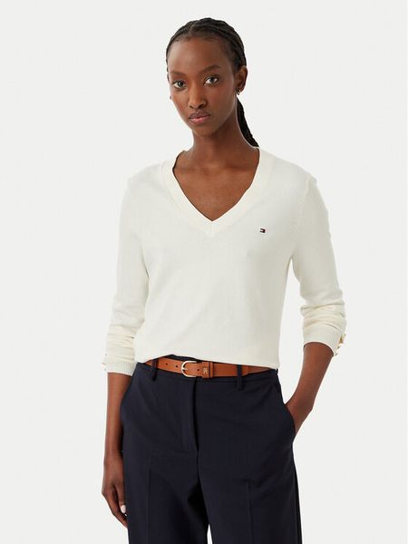 Tommy Hilfiger Sweter WW0WW40098 Kremowy Regular Fit. Białe swetry TOMMY HILFIGER, xxs, bez wzorów, z bawełny, bez ramiączek. Za 409.99 zł.