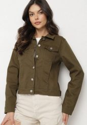 Ciemnozielona Bawełniana Kurtka Jeansowa Zapinana na Metalowe Guziki Auratia. Zielone kurtki Born2be, s, bez wzorów, z bawełny, bez kaptura. Za 139.99 zł.