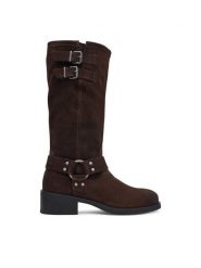 Tommy Jeans Oficerki Tjw Brushed Suede Biker Boots EN0EN03110 Brązowy ciemny. Brązowe kozaki Tommy Jeans, z jeansu, bez obcasa, na płaskiej podeszwie, bez zapięcia. Za 949.99 zł.
