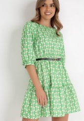 Zielona Sukienka z Paskiem Actiolea. Zielone sukienki Born2be, m, bez wzorów, klasyczne, bez kołnierzyka, bez ramiączek, mini. Za 29.99 zł.