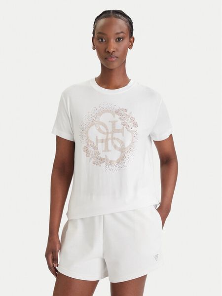 Guess T-Shirt E6GI01 K68D2 Biały Regular Fit. Białe t-shirty Guess, xs, z aplikacjami, z wiskozy, bez kołnierzyka, bez ramiączek. Za 128.99 zł.