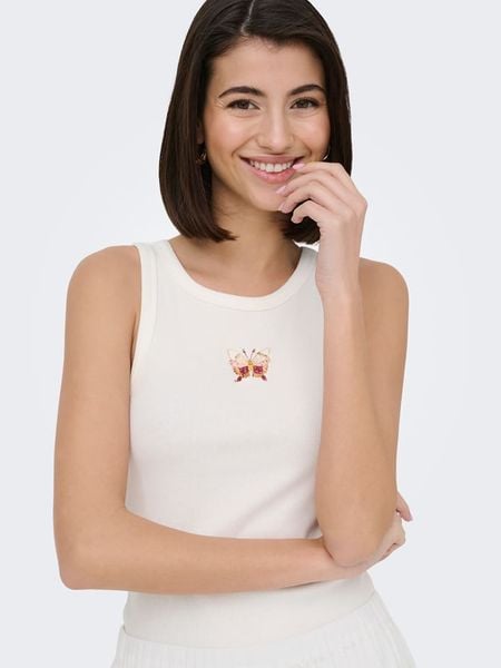 JDY Top "Tulle Life" w kolorze białym rozmiar: M. Białe topy JDY, m, bez wzorów, z bawełny, bez kołnierzyka, bez ramiączek. Za 59.95 zł.