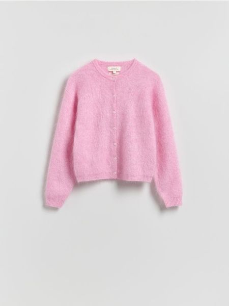 Kardigan z wełną i moherem - różowy. Czerwone kardigany Reserved, l, bez wzorów, z dzianiny. Za 299.99 zł.