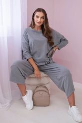 Komplet bawełniany bluza + spodnie szary melanż. Szare bluzy KESI, l, bez wzorów, z bawełny, bez kaptura. Za 284.37 zł.