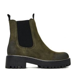Sztyblety JENNY. Brązowe botki Jenny, bez wzorów, bez obcasa, na płaskiej podeszwie, bez zapięcia. Za 159.99 zł.