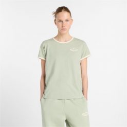 Koszulka damska New Balance WT53524GAS – zielona. Zielone bluzki New Balance, xs, bez wzorów, z bawełny, eleganckie, bez kołnierzyka, bez ramiączek. Za 119.99 zł.