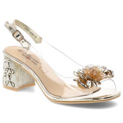 Sandały damskie S.Barski, cholewka z transparentnego materiału z regulacją na klamrę na wysokim obcasie, złote, KV61-6068. Żółte sandały S.BARSKI, bez wzorów, bez obcasa, na obcasie, bez zapięcia. Za 199.00 zł.