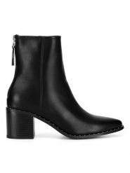 DeeZee Botki HY17367-1 Czarny. Czarne botki DeeZee, bez wzorów, ze skóry, bez obcasa, na słupku, bez zapięcia. Za 139.99 zł.
