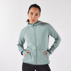 Bluza do biegania damska Kiprun Run 500 Warm ocieplana. Zielone bluzy KIPRUN, l, bez wzorów, z elastanu, bez kaptura. Za 159.99 zł.