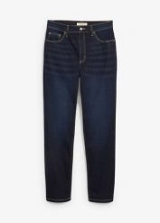 Dżinsy cropped, high waist, straight. Szare jeansy bonprix, bez wzorów, z podwyższonym stanem. Za 129.99 zł.