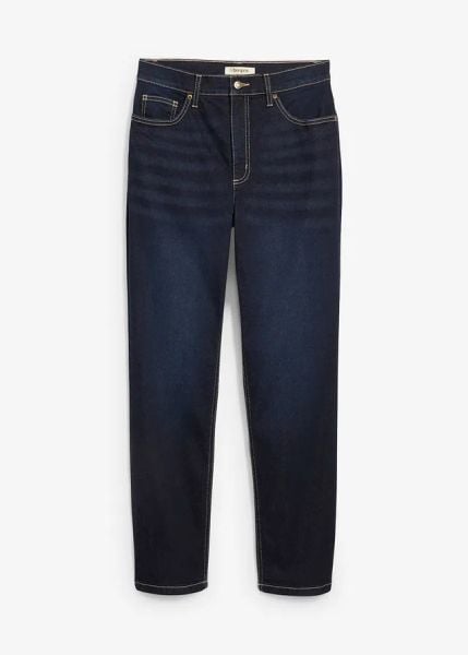 Dżinsy cropped, high waist, straight. Szare jeansy bonprix, bez wzorów, z podwyższonym stanem. Za 129.99 zł.