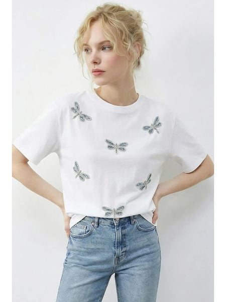 Bianco Lucci Koszulka w kolorze białym rozmiar: L. Białe bluzki Bianco Lucci, l, bez wzorów, z bawełny, bez kołnierzyka, bez ramiączek. Za 114.95 zł.