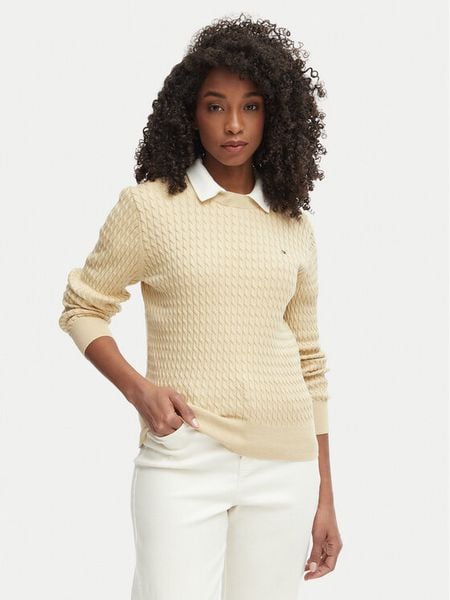 Tommy Hilfiger Sweter WW0WW44993 Beżowy Regular Fit. Brązowe swetry TOMMY HILFIGER, m, bez wzorów, z bawełny, bez ramiączek. Za 341.99 zł.
