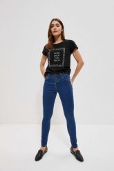 Jeansy push up z guzikami ciemnoniebieskie. Niebieskie jeansy MOODO, xs, bez wzorów. W wyprzedaży za 38.99 zł.