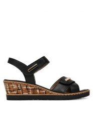 Remonte Sandały R6266-00 Czarny. Czarne sandały Remonte, bez wzorów, ze skóry, bez obcasa, na koturnie, bez zapięcia. Za 359.99 zł.