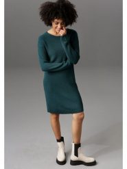 Aniston Sukienka dzianinowa w kolorze morskim rozmiar: 34. Niebieskie sukienki Aniston, bez wzorów, z dzianiny, bez kołnierzyka, bez ramiączek, mini. Za 82.99 zł.