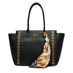 Torebka Just Cavalli. Czarne shopper Just Cavalli, bez wzorów, bez dodatków. Za 849.99 zł.