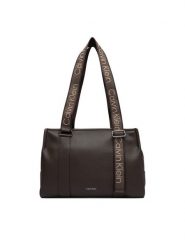 Calvin Klein Torebka Webbing Adj Strap Tote LV04F3644G Brązowy. Brązowe torebki klasyczne Calvin Klein, bez wzorów, ze skóry, bez dodatków. Za 649.99 zł.