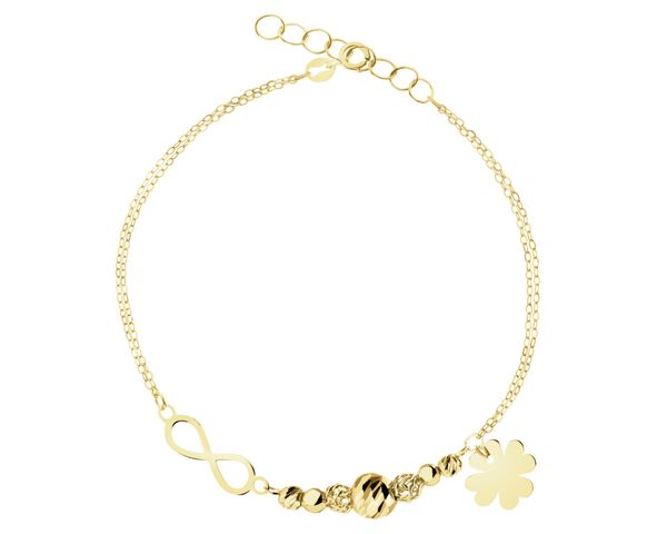 Złota bransoletka - nieskończoność kulki, koniczyna. Żółte bransoletki Apart, złote. Za 899.00 zł.