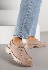 Ciemnobeżowe Sznurowane Półbuty Mokasyny w Żeglarskim Stylu Charnys. Brązowe mokasyny Born2be, bez wzorów, z jeansu, bez obcasa. Za 119.99 zł.