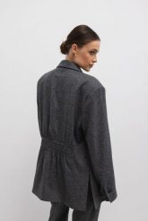 Wełniana marynarka z marszczeniem w kolorze GRAFIT nakrapiany -ROCHELLE-S/M. Białe marynarki i żakiety Marsala, m, bez wzorów, z jeansu, eleganckie. W wyprzedaży za 357.27 zł.