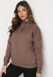 Brązowa Bawełniana Bluza z Półgolfem i Ściągaczem Themista. Brązowe bluzy Born2be, bez wzorów, z bawełny, bez kaptura. Za 89.99 zł.