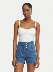 Guess Top W6GH47 W1880 Biały Classic Fit. Białe topy Guess, m, z aplikacjami, z bawełny, bez kołnierzyka, bez ramiączek. Za 344.99 zł.