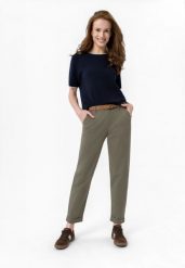 Bawełniane spodnie R-LANA. Brązowe spodnie materiałowe Volcano, m, bez wzorów, z bawełny, z standardowym stanem. Za 149.99 zł.