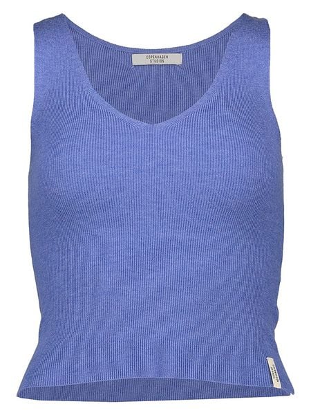 Copenhagen Studios Top w kolorze niebieskim rozmiar: 36. Niebieskie topy Copenhagen Studios, bez wzorów, prążkowane, bez kołnierzyka, bez ramiączek. Za 52.42 zł.