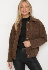 Brązowa Kurtka Koszulowa z Gumką w Pasie Stylizowana na Wełnianą Unelises. Brązowe kurtki Born2be, bez wzorów, z jeansu, bez kaptura. Za 139.99 zł.