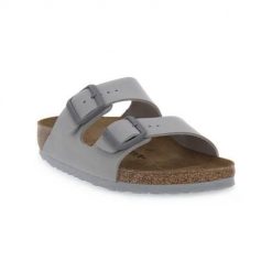 Klapki damskie Birkenstock Arizona. Szare klapki Birkenstock, bez wzorów, z materiału, bez obcasa. Za 443.00 zł.
