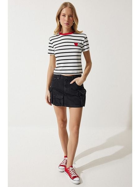 Happiness Istanbul Koszulka w kolorze biało-czarnym rozmiar: 40. Białe bluzki Happiness Istanbul, bez wzorów, z bawełny, bez kołnierzyka, bez ramiączek. Za 48.16 zł.