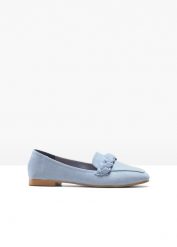 Loafersy z plecionym paskiem. Niebieskie baleriny bonprix, bez wzorów, bez obcasa. Za 92.99 zł.