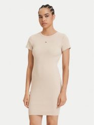 Tommy Jeans Sukienka letnia Flag DW0DW22613 Beżowy jasny Slim Fit. Brązowe sukienki Tommy Jeans, na lato, s, bez wzorów, z bawełny, bez kołnierzyka, bez ramiączek. Za 289.99 zł.