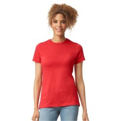 Koszulka Damska Softstyle CVC. Czerwone bluzki GILDAN, s, bez wzorów, sportowe, bez kołnierzyka, bez ramiączek. Za 34.99 zł.