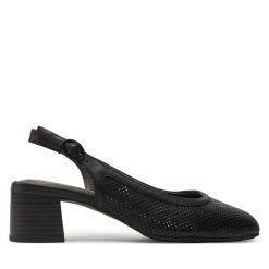 Sandały Tamaris. Czarne sandały Tamaris, bez wzorów, bez obcasa, na słupku, bez zapięcia. Za 319.99 zł.