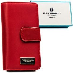 Pionowy, czerwony portfel damski ze skóry naturalnej i ekologicznej PTN PS116-HNL Peterson. Czerwone portfele Peterson, bez wzorów, ze skóry. Za 129.99 zł.