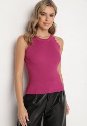 Fuksjowy Prążkowany Top z Wiskozą i Geometrycznymi Wstawkami Vortirya. Czerwone topy Born2be, m, bez wzorów, z jeansu, bez kołnierzyka, bez ramiączek. Za 59.99 zł.