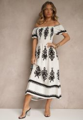 Biała Sukienka Hiszpanka Ozdobiona Etnicznym Printem Aralette. Białe sukienki Renee, na co dzień, l, bez wzorów, eleganckie, bez kołnierzyka, bez ramiączek, rozkloszowane. Za 59.99 zł.